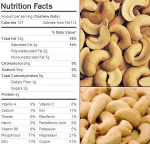 cashew calories per ounce